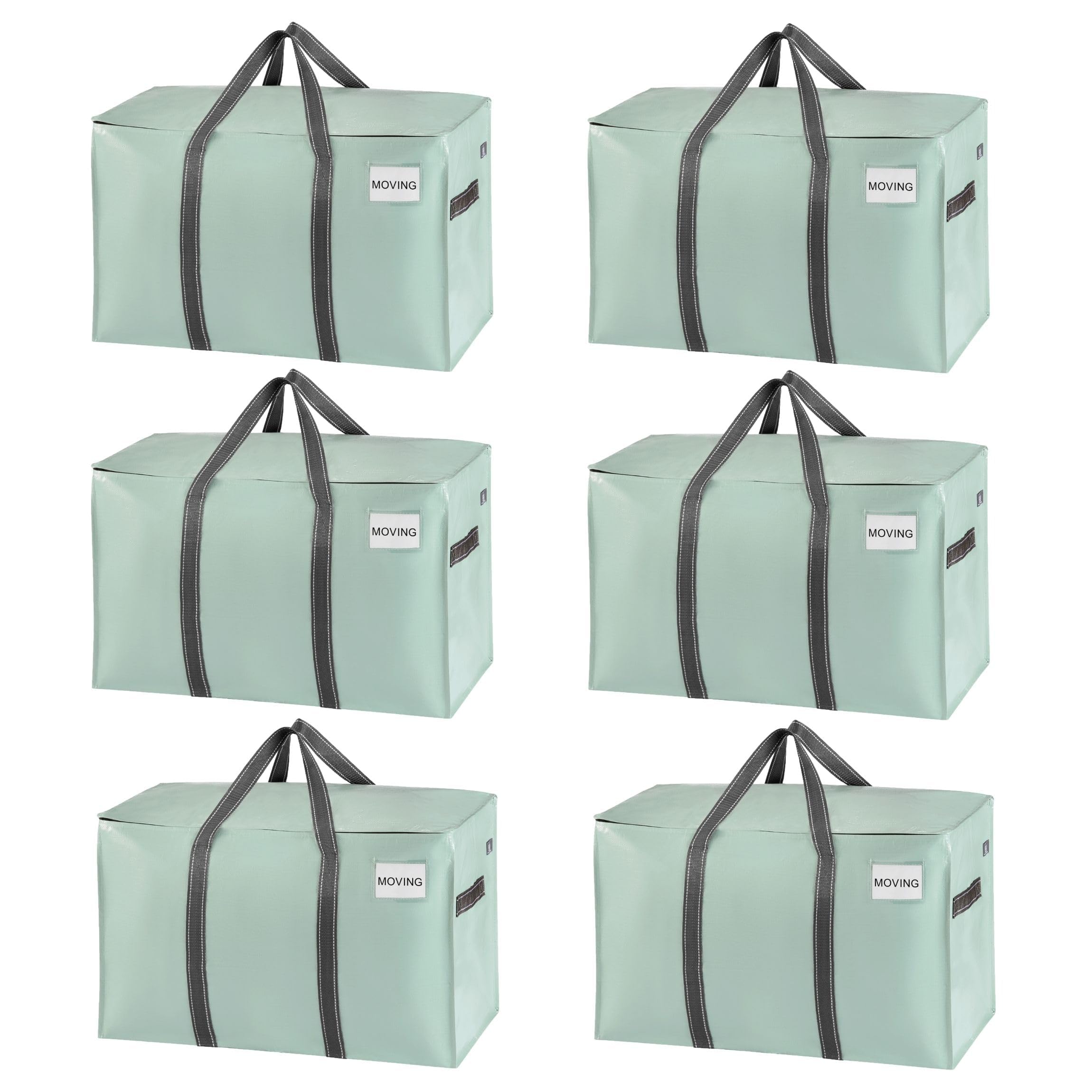 VENO 6 Pack Moving Bags and Large Christmas Storage Bins with lids. Alternative to Moving Boxes, Packing Supplies for College. Extra Large Heavy Duty Totes for Packaging (Shiny Light Green, 6 Pack)
