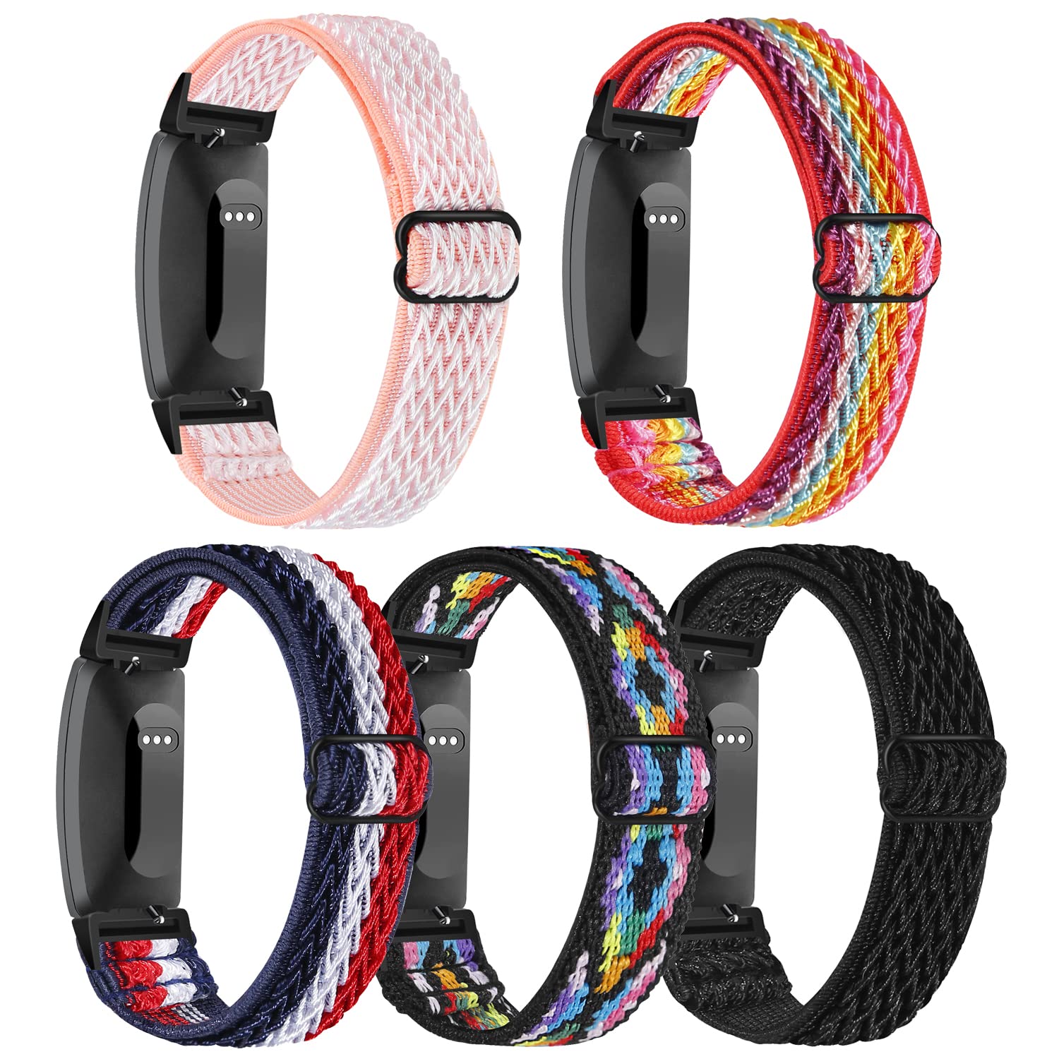 HUYIIO Adjustable Elastic Inspire 2 Straps Compatible with Inspire 2 / Inspire/Inspire HR, Stretch Soft Nylon Sport Breathable Wristband Replacement Women Men (5 Pack)