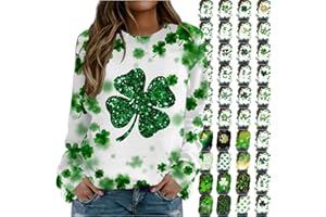 HOMISY 2024 St Patricks Day Shirt for Women Long Sleeve Cute Print Tops Holiday Green Clover T-Shirt Casual Loose Dressy Blouses