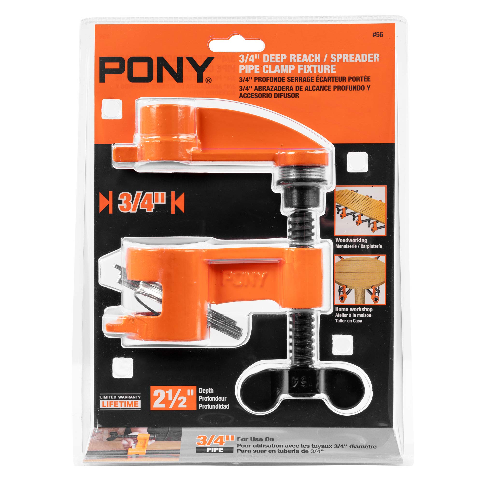 Pony 56 21/2" Deep Reach Clamp & Spreader Fixture for 3/4" Pipe