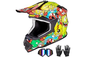 VCOROS Youth Kids Dirt Bike Helmets Motocross Street Offroad BMX MX ATV Dirtbike Motorcycle Helmet VS-905 with Goggles Gloves DOT Approved