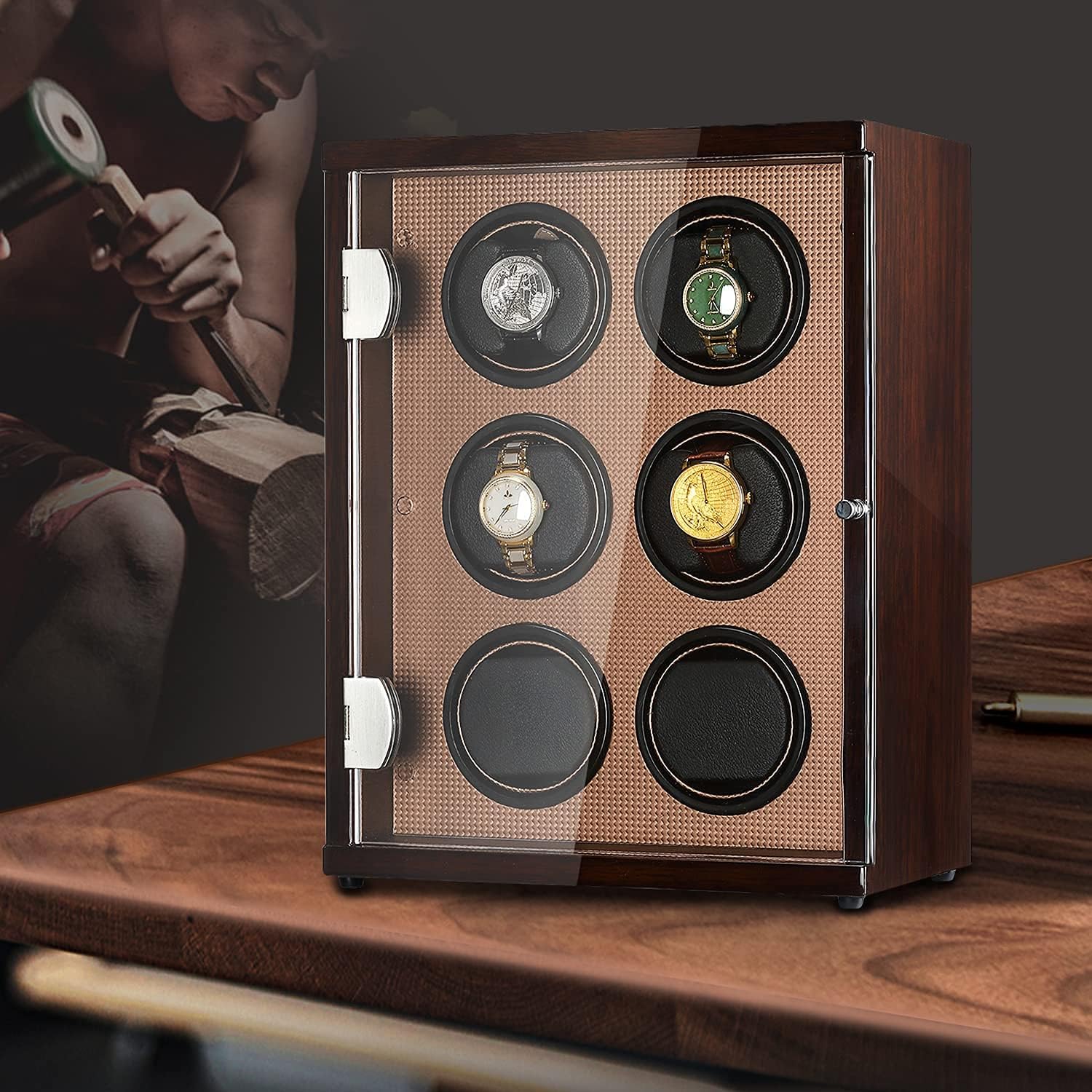 CHIYODA Automatic Watch Winder for 6 Watches, 6 Quiet Mabuchi Motors, LCD Display & Control Screen: Watches