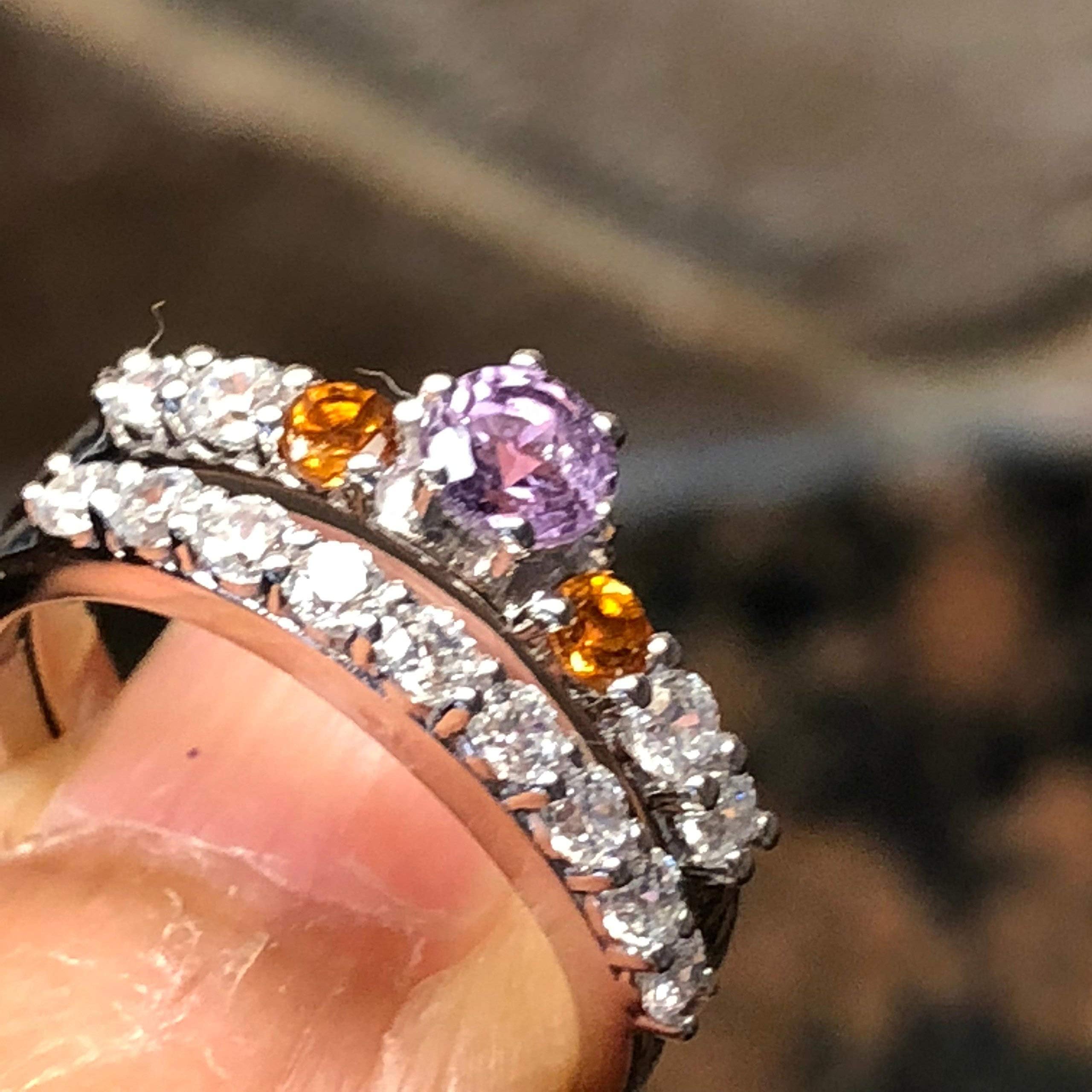 Natural Rocks by KalaNatural Purple Amethyst, Golden Citrine, White Sapphire 925 Solid Sterling Silver Engagement Ring Size 6