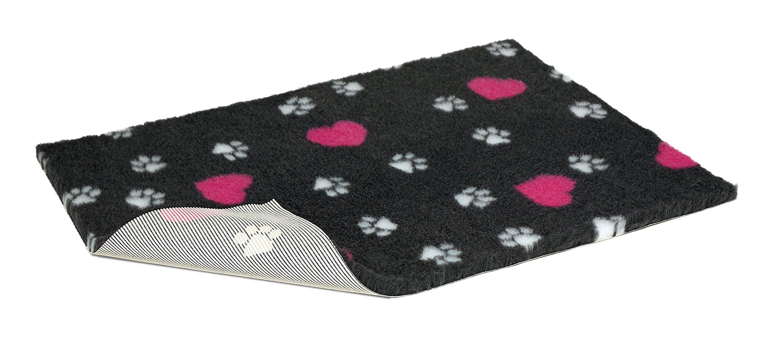Vetbed Non-Slip Bed with White Paws and Cerise Hearts, Medium, Charcoal Grey
