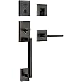 Kwikset 98180-001 San Clemente Single Cylinder Low Profile Handleset Front Door Lock with Halifax Lever featuring SmartKey Se