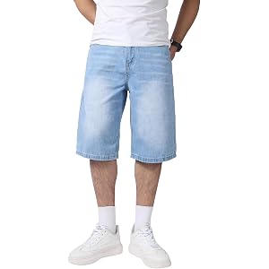 Men's Baggy Jean Shorts Y2K Casual Vintage Wide Leg Skater Denim Shorts Fashion Comfy Loose Fit Jorts Denim Shorts