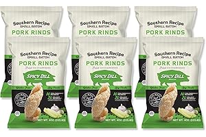 Southern Recipe Small Batch Pork Rinds | Spicy Dill Flavor | Keto Friendly, Gluten Free, Low Carb Food | 7g Collagen Per Serving | High Protein | 4 Oz Bag (Pack of 6)
