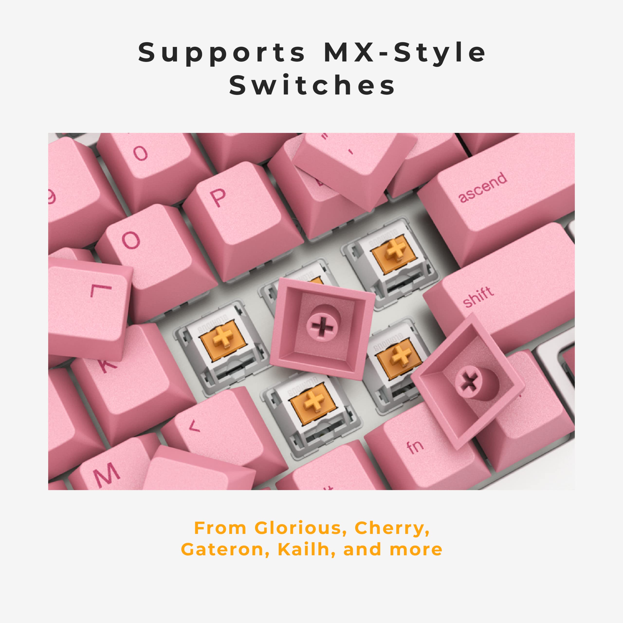 Glorious Grapefruit PBT Keycaps Set (Pink & Yellow) 143 Cute Custom Keycaps, Cherry MX Profile, Pastel, Low-Profile Dye-Sub for Mechanical Gaming Keyboards (60%, TKL, Full Size) Incl Mac Keys (191)