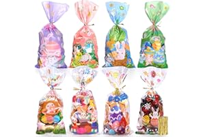 Bigqin 100Pcs Easter Treat Bags 8 Patterns Candy Cookie Bags with Twist Ties for Easter Party Favor Bags Goodie Bags(27 * 12.