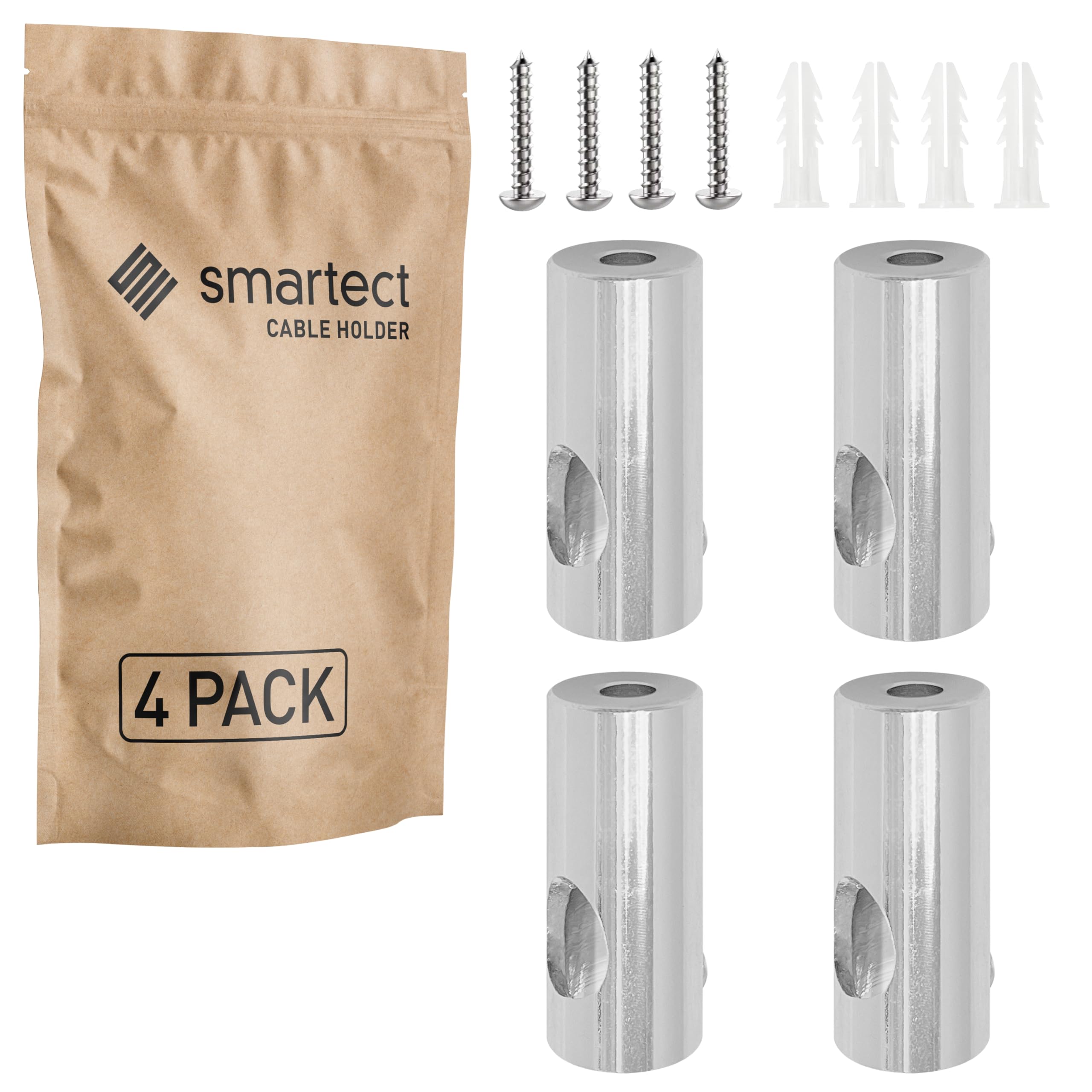 smartect Aluminium Wall and Ceiling Pins for Fixing Textile Cables [4 Pieces, Metal] Cable Decentralizer with wall Plugs and Screws Included, Ceiling Light Hook for Your DIY Project