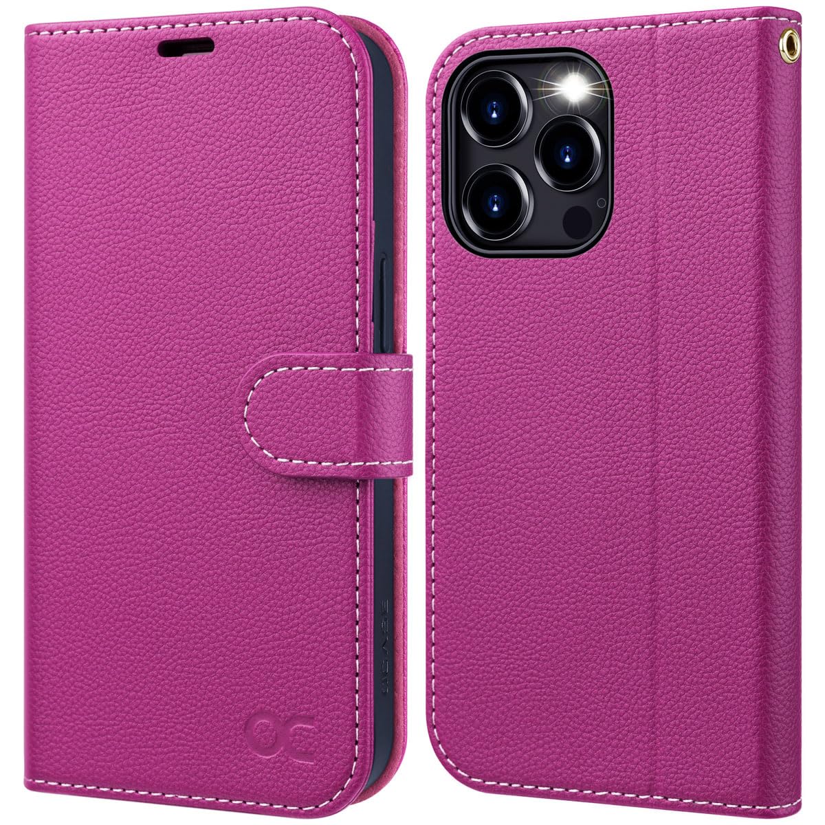OCASE for iPhone 15 Pro Wallet Case, Premium PU Full Non-Slip Flip Phone Cover with[RFID Blocking][Card Holder][Shockproof TPU][Stand Function] for the iPhone 15Pro 6.1 Inch 2023 5G,Rose Litchi