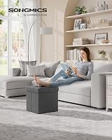 SONGMICS MAZIE Storage Ottoman Cube 38 cm Foldable Foot Stool Dark Grey view 2