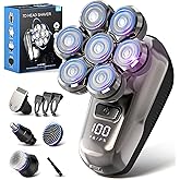 JIJ Head Shavers for Bald Men - 5-in-1 Electric Head Shaver Grooming Kit, 7D Floating Wet/Dry Electric Razor for Bald Heads with LED Smart Display, Turbo Speed & Type-C Charging (2000mAh)