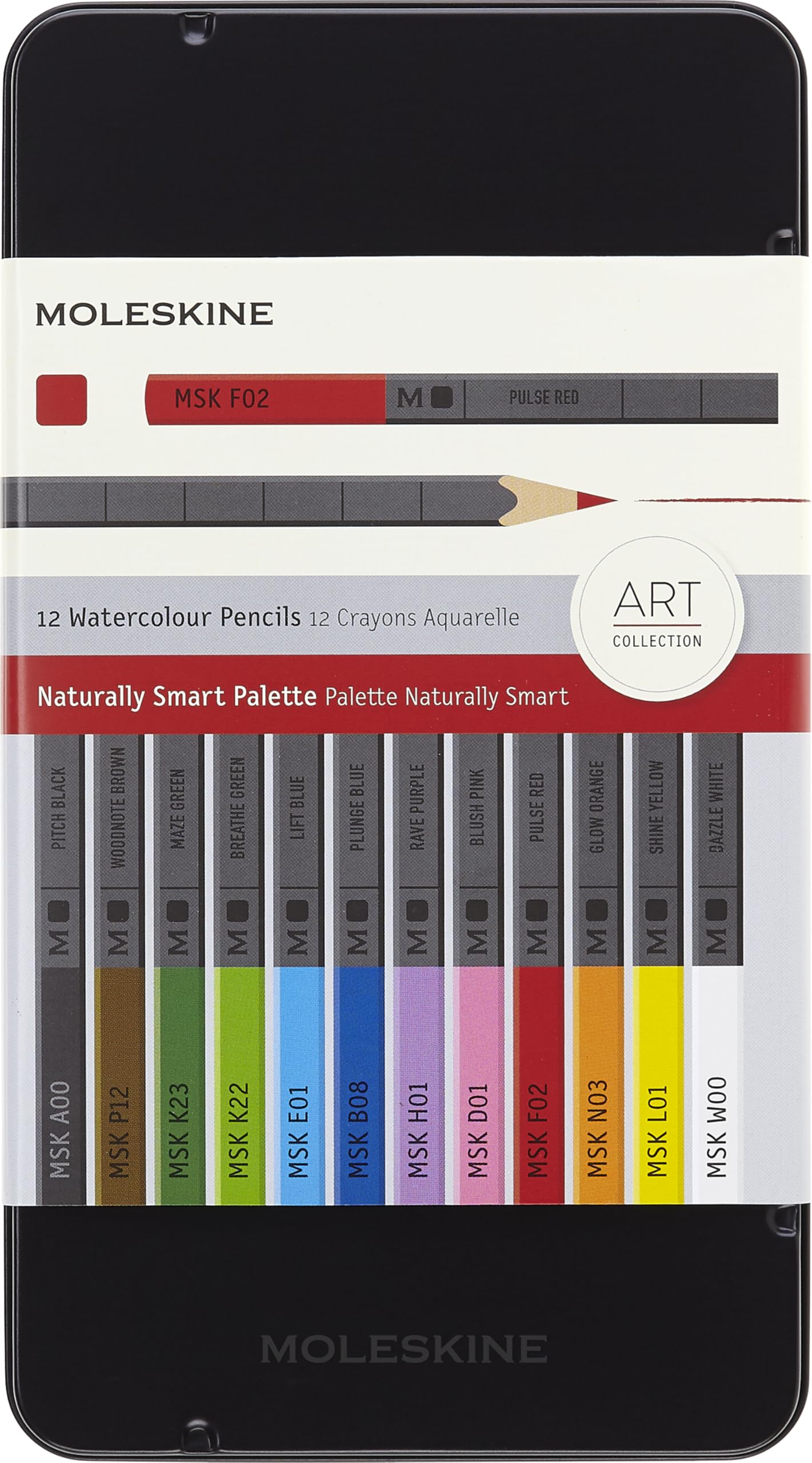 Moleskine Naturally Smart Watercolor Pencil, Set 12 Pencils Made from Natural Cedar Wood, Packed in a Metal Box