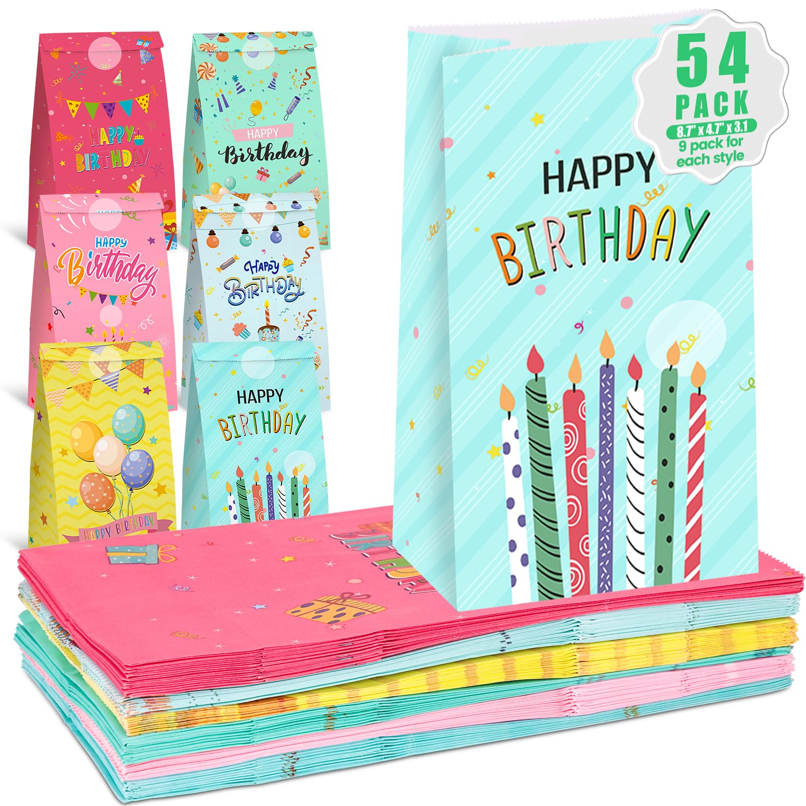 STARRKY 54PCS Birthday Treat Bags, Happy Birthday Paper Bags Goodie ...