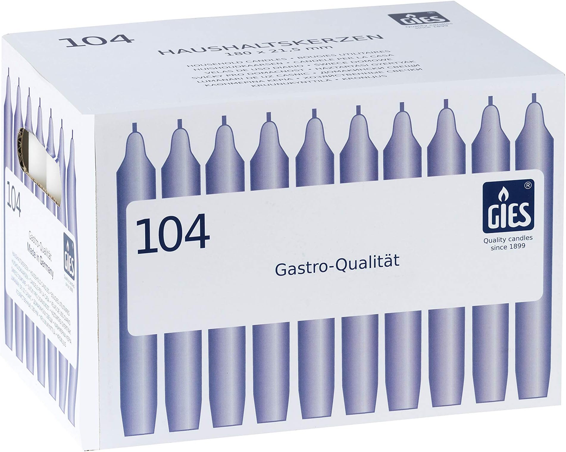 Gies 205-149001-10 Box of 104 Household Candles, 180 x 21.5 mm, White