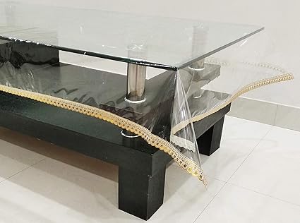 Azalea Plastic Gold Lace Table Cover 4 Seater Transparent, 1-inch