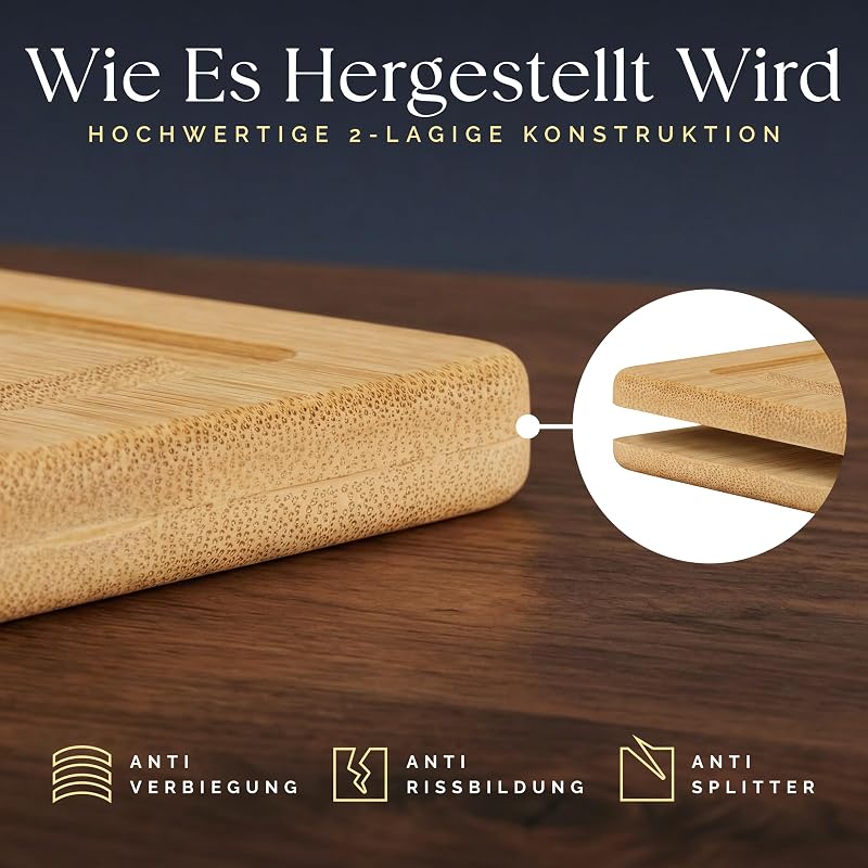 Schneidebrett Holz Bambus Set 3-teilig, vorgeölt mit Saftrille — Foto 7 von 8