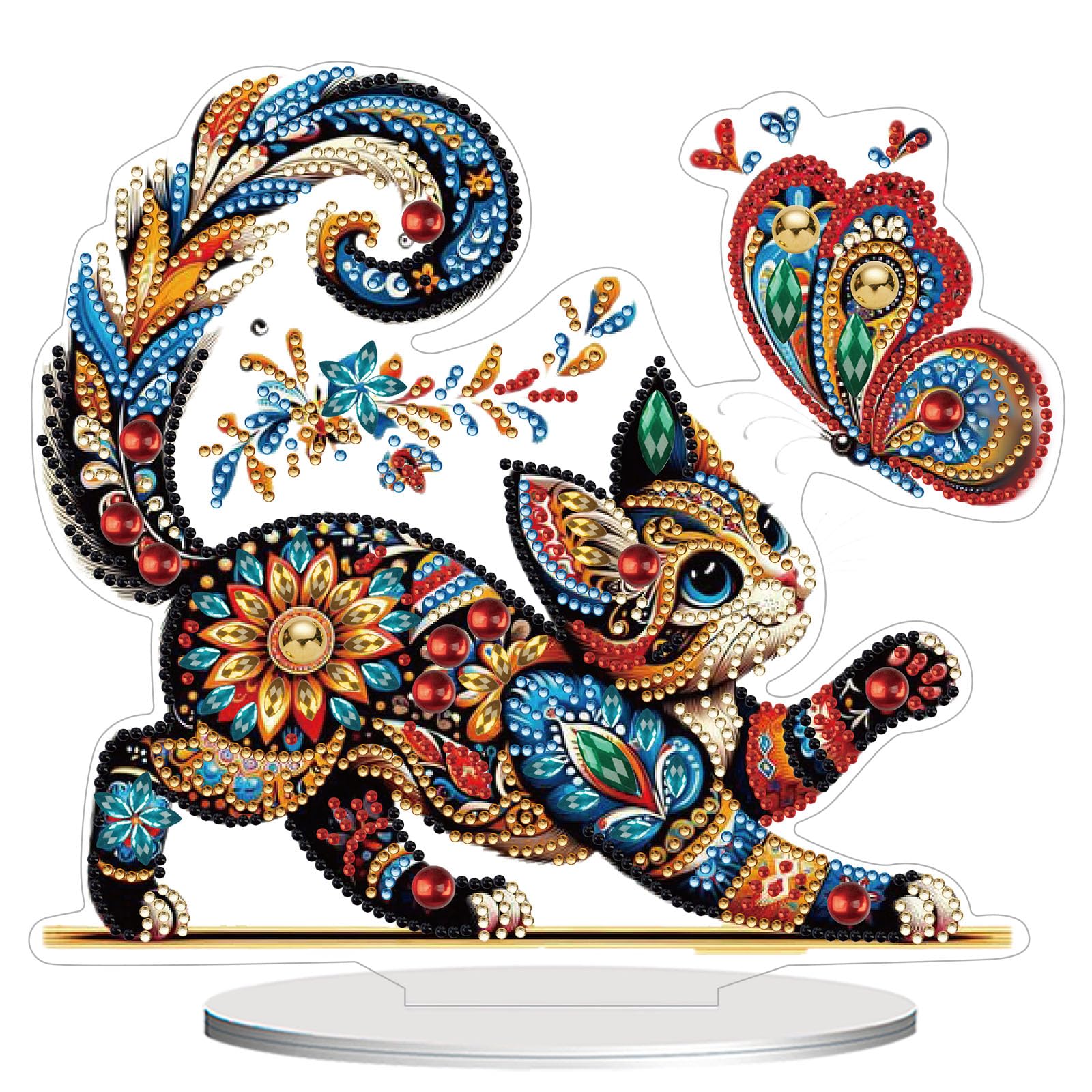 CAYUDEN Diamond Painting Table Decoration, Cat DIY Diamond Painting Adult 5D Diamond Painting Tabletop Standing Art Set Diamond Painting Desktop Gem Ornaments Diamond Painting Ornaments for Gift