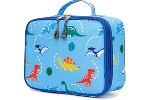 JinBeryl Insulated Lunch Box Bag for Kids Boys, Size for Preschool, Kindergarten, or Travel, Dinosaur Light Blue