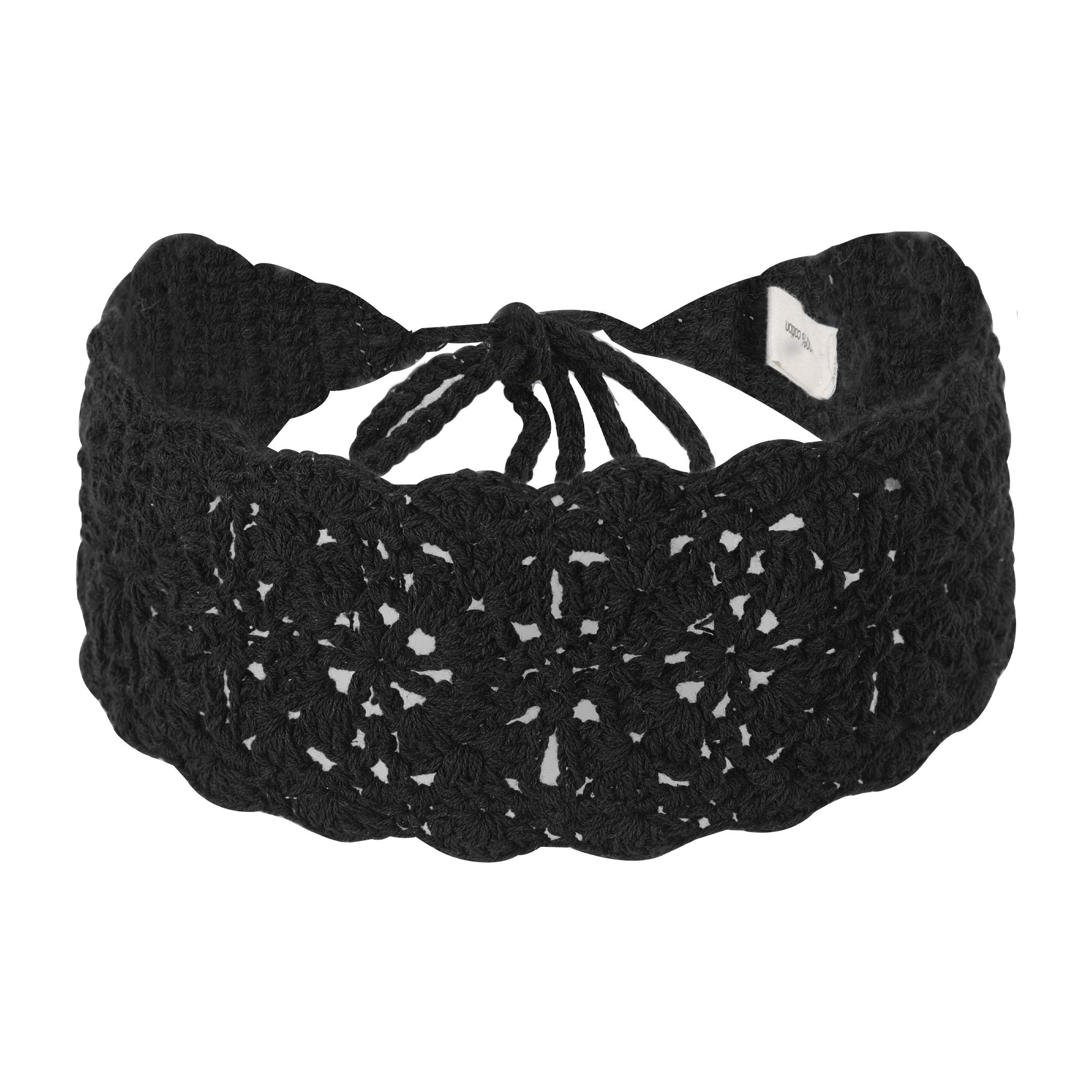 ZLYC Women Floral Headband Handmade Crochet Knit Vintage Hair Bands (Plain Black)