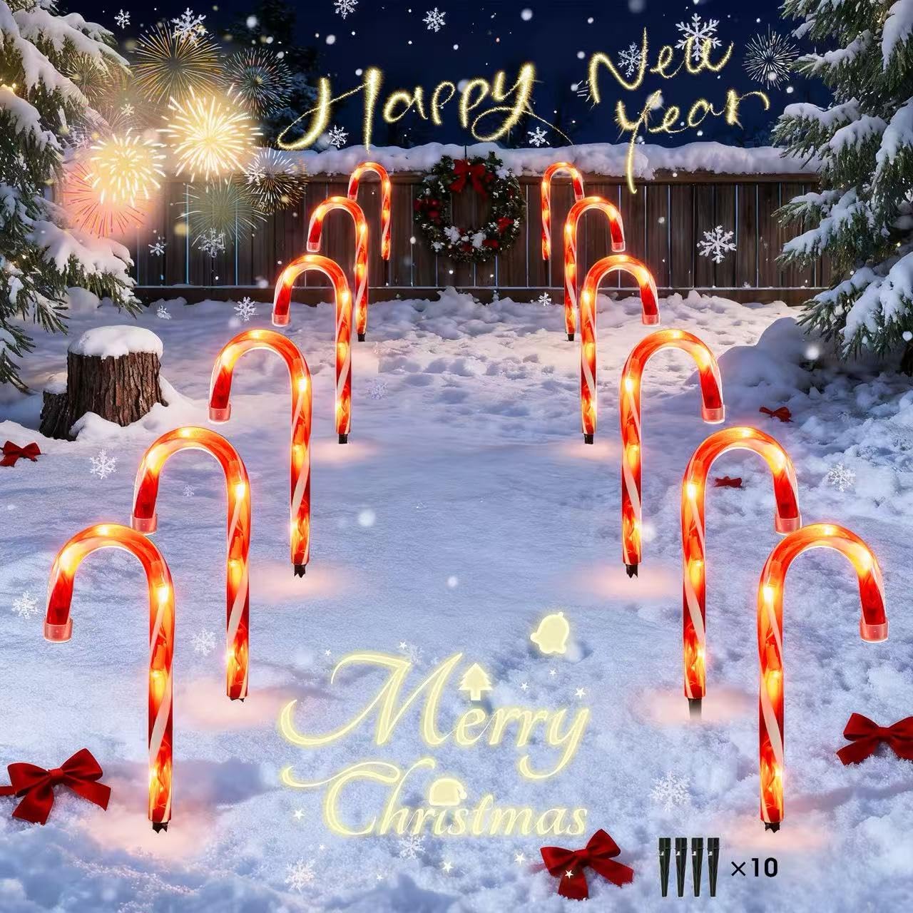 Photo 1 of Christmas Candy Cane Pathway Lights Outdoor, 10Pcs 14 Inch LED Stakes with Warm White Lights, Pathway Makers Lights Waterproof Yard Garden Décor, Holiday Xmas Lawn Decorations, Warm Lights