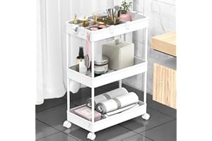 SPACELEAD 3 Tier Rolling Cart with Wheels, Storage Craft Art Cart Trolley Organizer Serving Cart, 3 Hanging Baskets Easy Asse