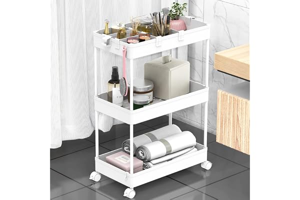 SPACELEAD 3 Tier Rolling Cart with Wheels, Storage Craft Art Cart Trolley Organizer Serving Cart, 3 Hanging Baskets Easy Asse