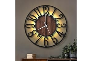 LEIKE Large Wall Clocks with Night Light Battery Operated,Silent Non Ticking,Rustic Modern Big Wood Clock for Living Room, Bedroom,Kitchen,Farmhouse,Office,Home Decor-20 Inch(Black-Arabic Number)