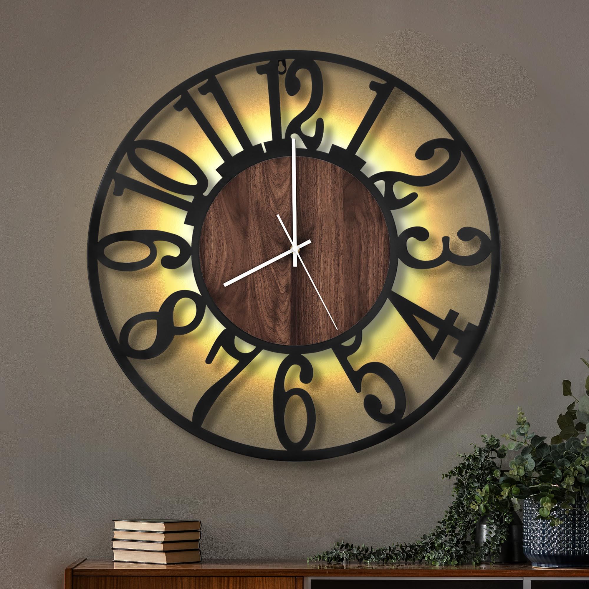 Photo 1 of **LIGHTS DO NOT WORK***LEIKE Large Wall Clocks with Night Light Battery Operated,Silent Non Ticking,Rustic Modern Big Wood Clock for Living Room, Bedroom,Kitchen,Farmhouse,Office,Home Decor-20 Inch(Black-Arabic Number)***LIGHTS DO NOT WORK***