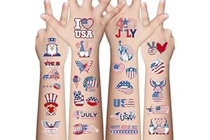 Awinmay 4th of July Temporary Tattoos - 80 Pcs Independence Day American Flag Red White and Blue Tattoos for Kids,Memorial Day,Labor Day,Fourth of July Party Decorations and USA Party Favors 10 Sheets