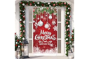Irenare Christmas Door Cover Snowflake Merry Christmas Background Banner Xmas Fabric Door Banner Photography Hanging Cover Photo Booth Props Decorations for House Doors Decor, 70.9 x 35.4 Inch
