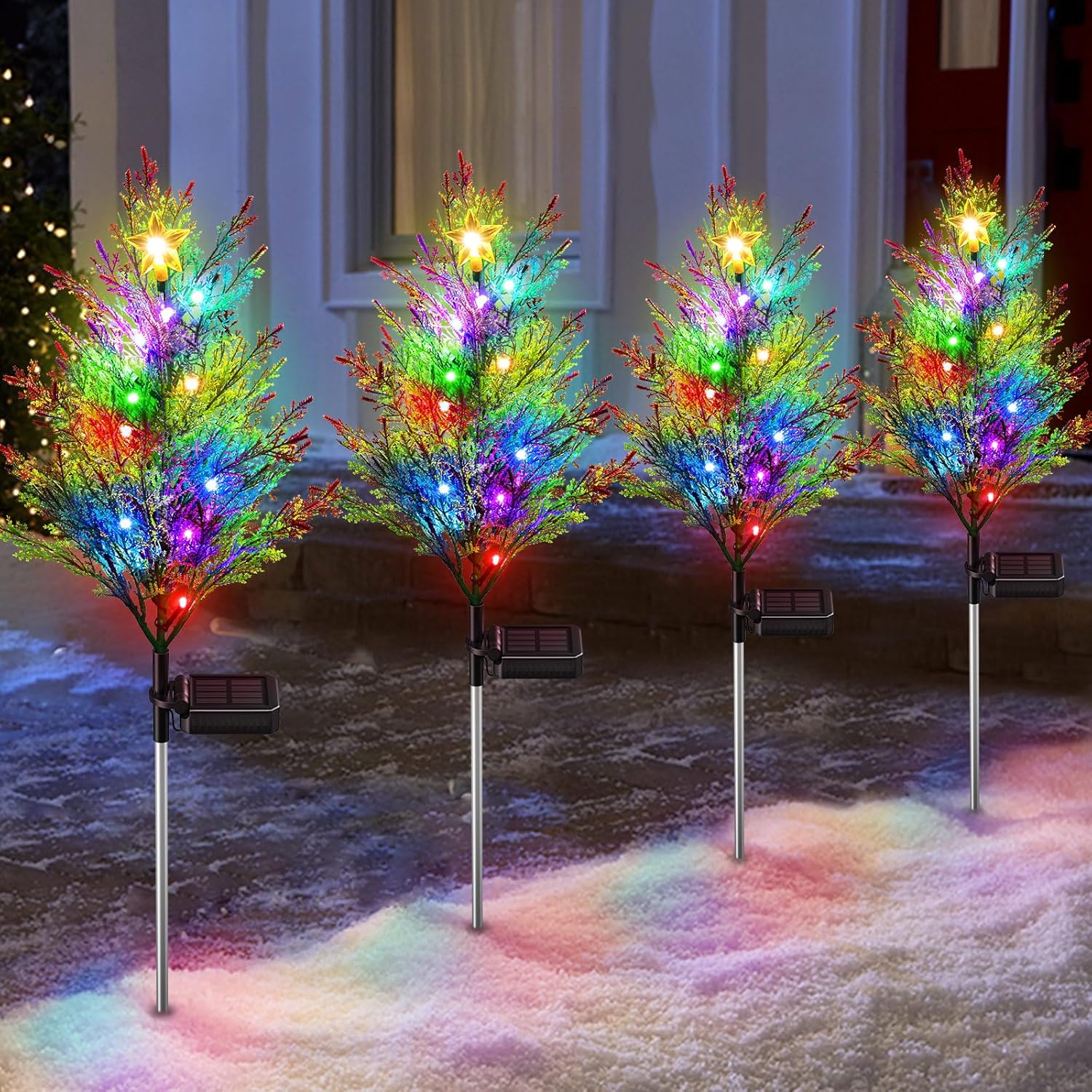 Lighting - KOOPER Christmas Decorations Outside, 4Pack Solar Christmas Tree Garden Stake Lights Outdoor Waterproof, Multi-Color Solar Xmas Tree Pathway Lights for Outdoor Christmas Decorations Yard Holiday