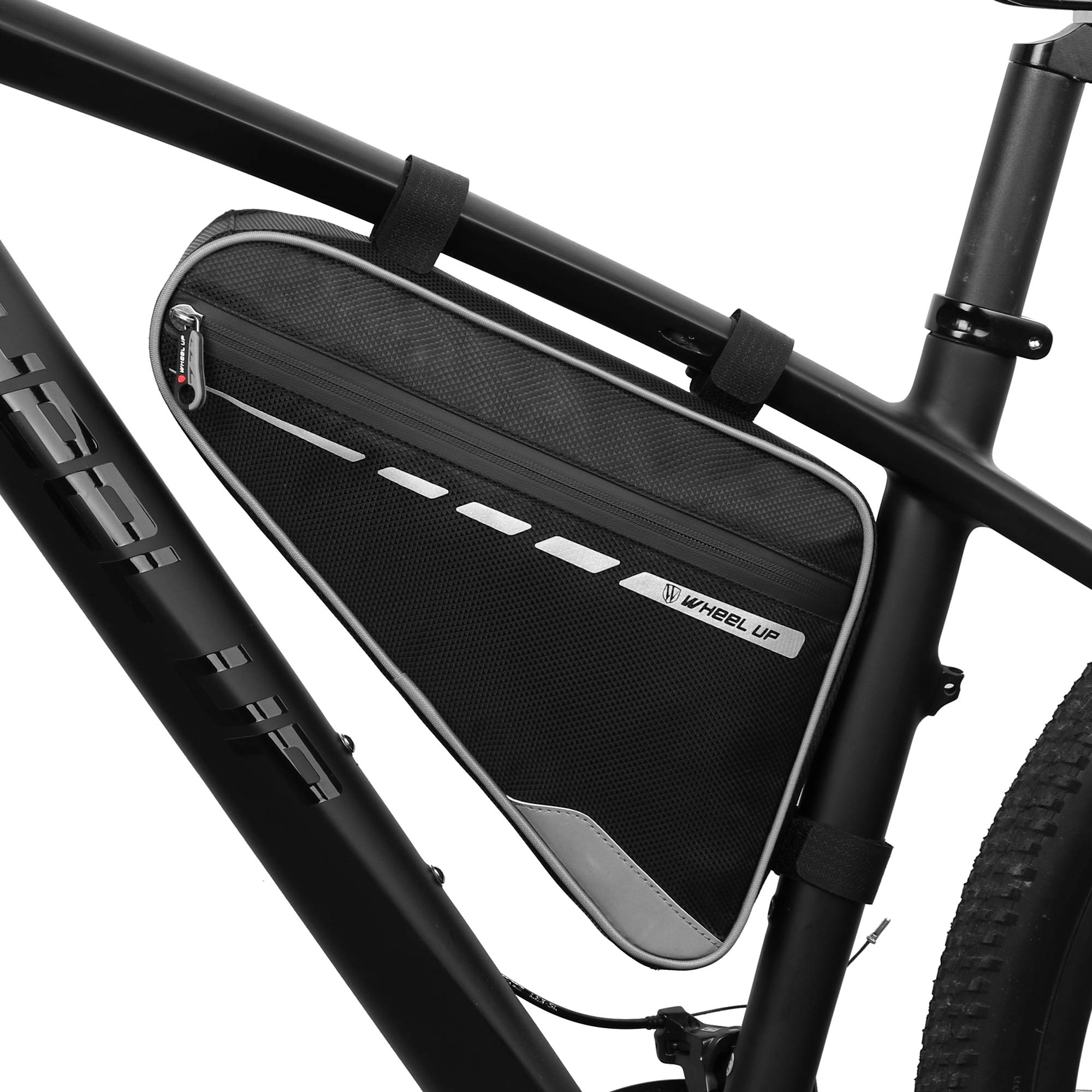 XPhonew Cycling Bicycle Bike Bag Top Tube Triangle Bag Front Saddle Frame Pouch Outdoor MTB Road Bike Front Bag with Reflective Stripe (Black & Gray)