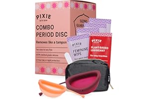 PIXIE CUP Pixie 2 Menstrual Discs for Feminine Care - 100% Medical-Grade Silicone - Ranked 1 for Softest Reusable Period Disc - Removes Like a Tampon - Wear 12 Hours - Capacity of 5 and 7 Tampons