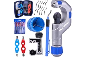WISSCOOL Tube Cutter Set 8 IN 1, Heavy Duty Pipe Cutter 1/8''-2'', Mini Pipe Cutter 1/8 to 1-1/8”, Deburring Tool with 10 Steel Blades Tubing Reamer 2 Copper Pipe Cleaner Brush for HVAC Plumbing