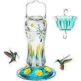 Kingsyard Hummingbird Feeder for Outdoors Hanging, 25 Ounces, Glass Humming Bird Nectar Feeder with Ant Moat & 6 Feeding Ports, Leak Proof, Turquoise
