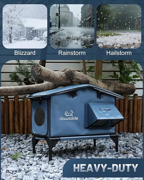 UPGRADED HEATED CAT HOUSE FOR OUTSIDE ESCAPE DOOR, HIGHLY INSULATED HEATED OUTDOOR CAT HOUSE WATERPROOF AWNING, WEATHERPROOF OUTDOOR FERAL CAT SHELTER FOR STRAY WINTER