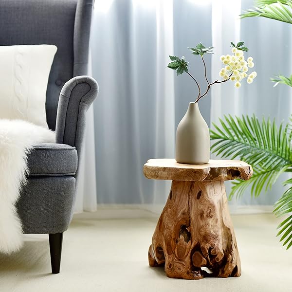 WELLAND NATURAL CEDAR STUMP STOOL, 14″ END TABLE, LIVE EDGE SIDE TABLE, PLANT STAND, SMALL NIGHTSTAND, MUSHROOM STOOL FOR LIVING ROOM, BEDROOM, PATIO, GARDEN