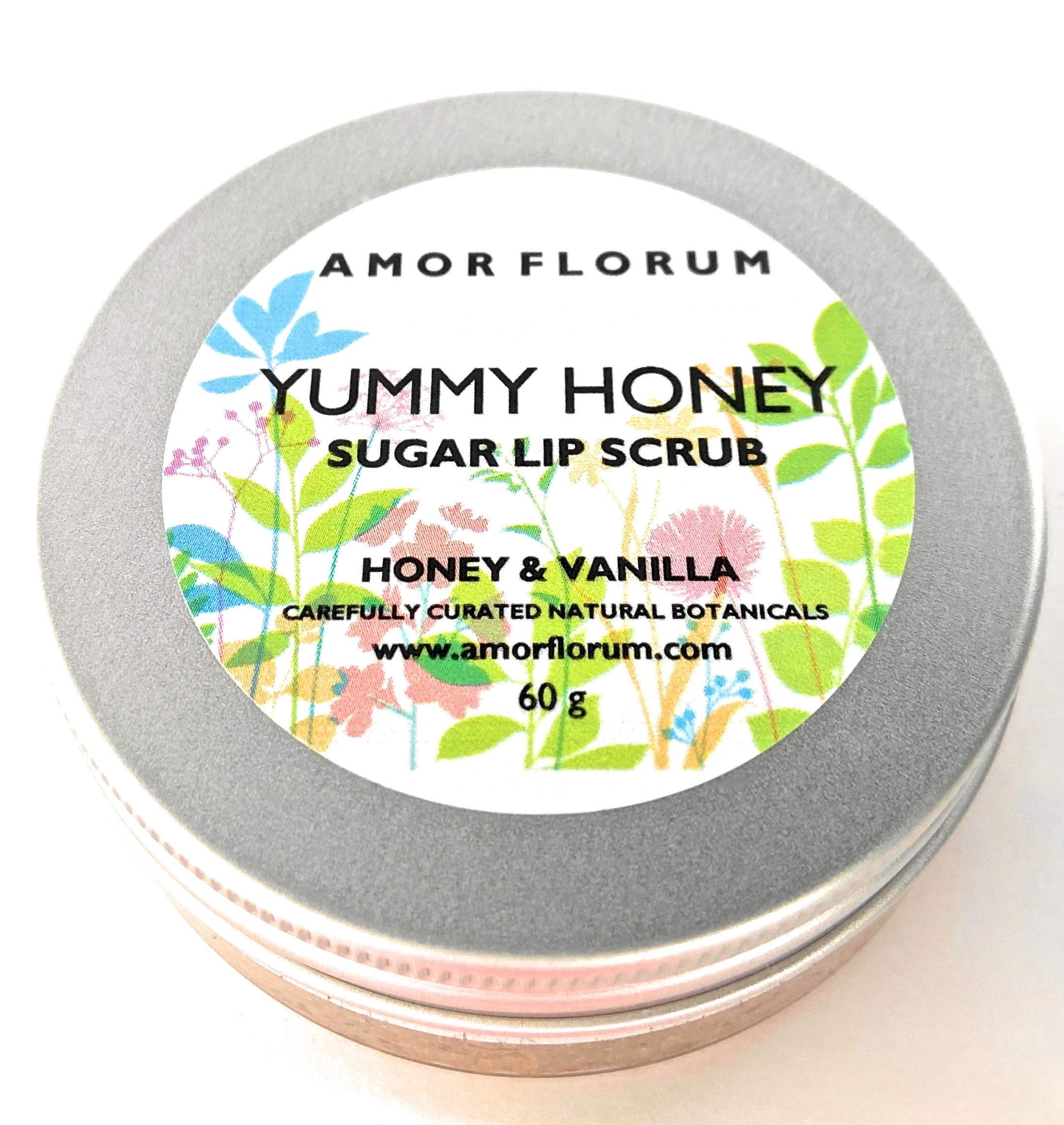 Amor Florum - Sugar Lip Scrub - 100% Natural - With Jojoba, Honey, Vanilla. Gently Exfoliates, Softens, Hydrates. 60g