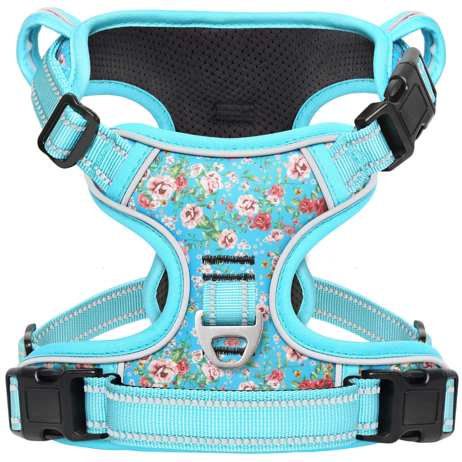 Timos No Pull Dog Harness,NO Need Go Over Dogs Head 3 Snap Buckles Reflective Oxford No Choke Puppy Harness with Front & Back 2 Metal Leash Clips Soft Padded Vest Harnesses for Small Medium Large Dogs