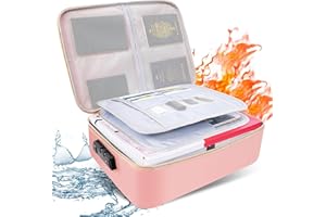 Sgorlds Fireproof Document Bag with Lock, Important Document Organizer Home Office Travel Safe Bag, 3 Layer Portable Filing Storage for Waterproof File Passport Certificates Legal Documents Pink
