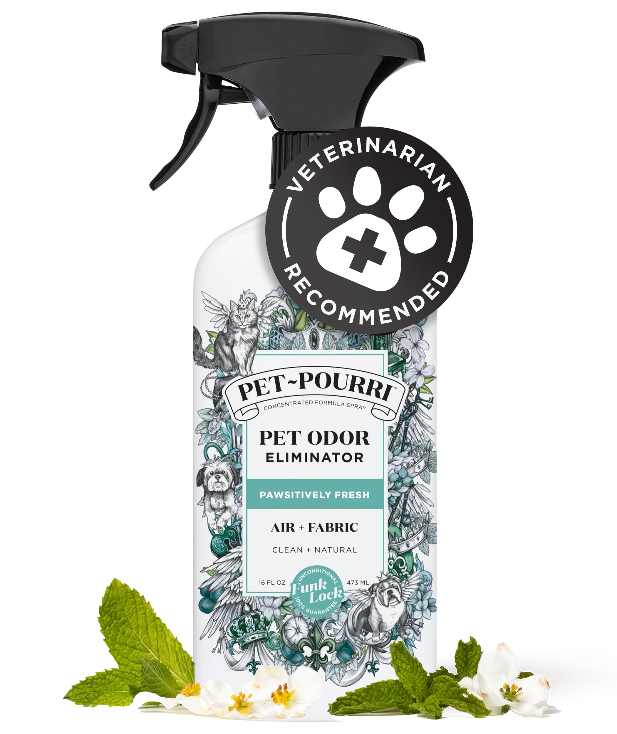 Pet-Pourri Pawsitively Fresh Pet Odor Deodorizer Spray, 16 Fl Oz, Up to 800 Uses, Air + Fabric Odor Remover with Essential Oils & Plant Based Ingredients, Vet Recommended, Pineapple, Jasmine & Pear