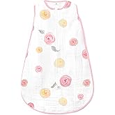 Amazing Baby Muslin Sleeping Sack, Watercolor Roses, Pink, Large, Wearable Blanket with 2-way Zipper (12-18 Months, fits up to 35 inches)