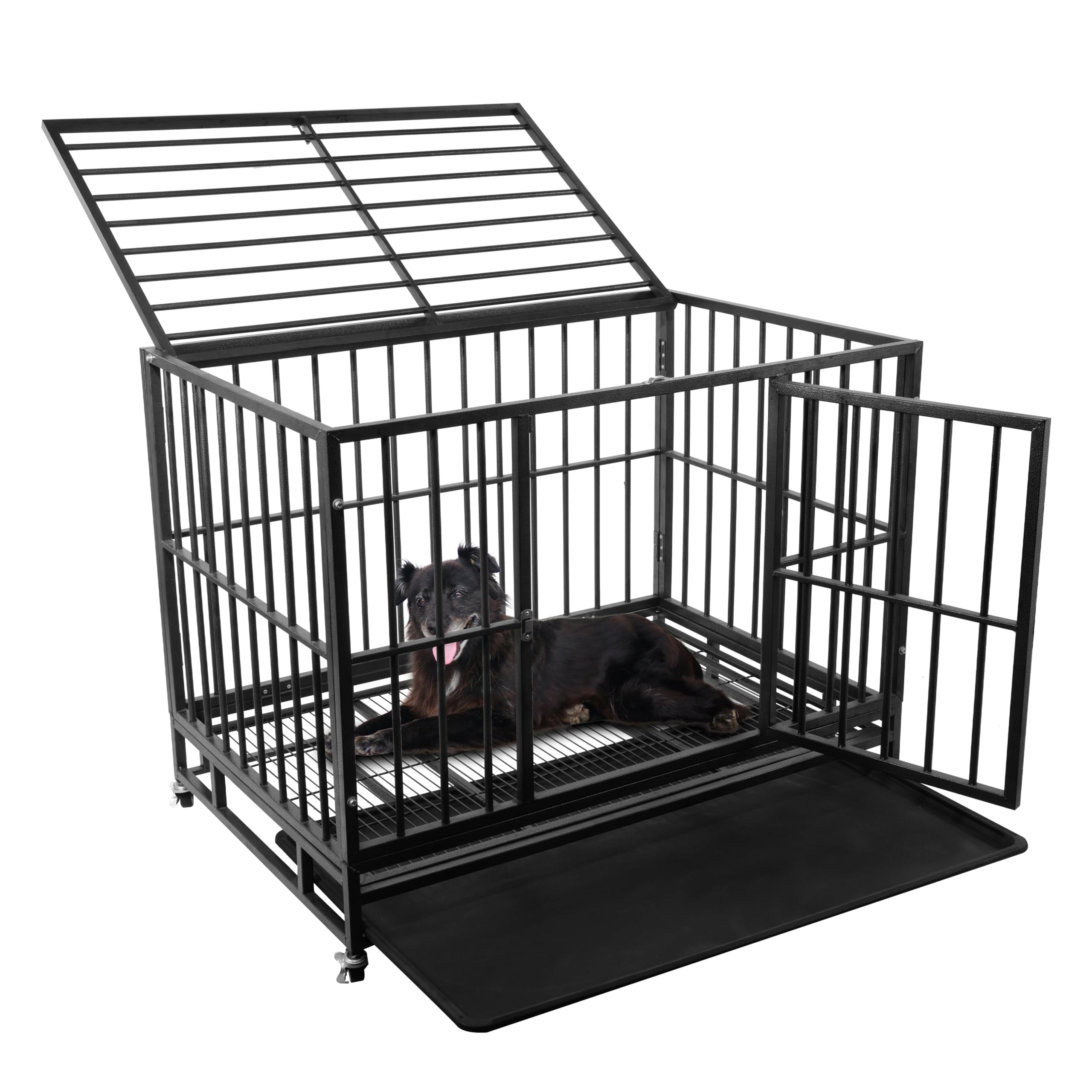 Image showcasing Elevon 48 inch Heavy Duty Dog Crate with Lockable Wheels, Escape Proof ...