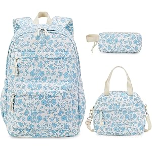Similove Quilted Backpack for Girls, 3Pcs Girls Backpack with Lunch Box Pencil Case, Lightweight Kids School Backpacks Teen G