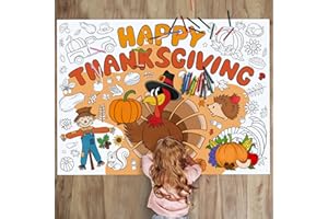 SOPHENA Fall Thanksgiving Coloring Poster 43.3x31.5 Inches Giant Drawing Paper Crafts for Kids Table Decorations, Color Your Own Autumn Crafts Mats for Thankful Activity Happy Thanksgiving Pumpkin Turkey