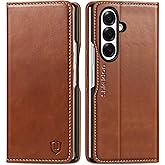 SHIELDON Wallet Case for Galaxy Z Fold 7 2025, Genuine Leather, Kickstand, RFID Blocking Credit Card Slot, Magnetic Closure, Fodable Design, Shock-Absorbing Cover for Galaxy Z Fold7 - Retro Brown