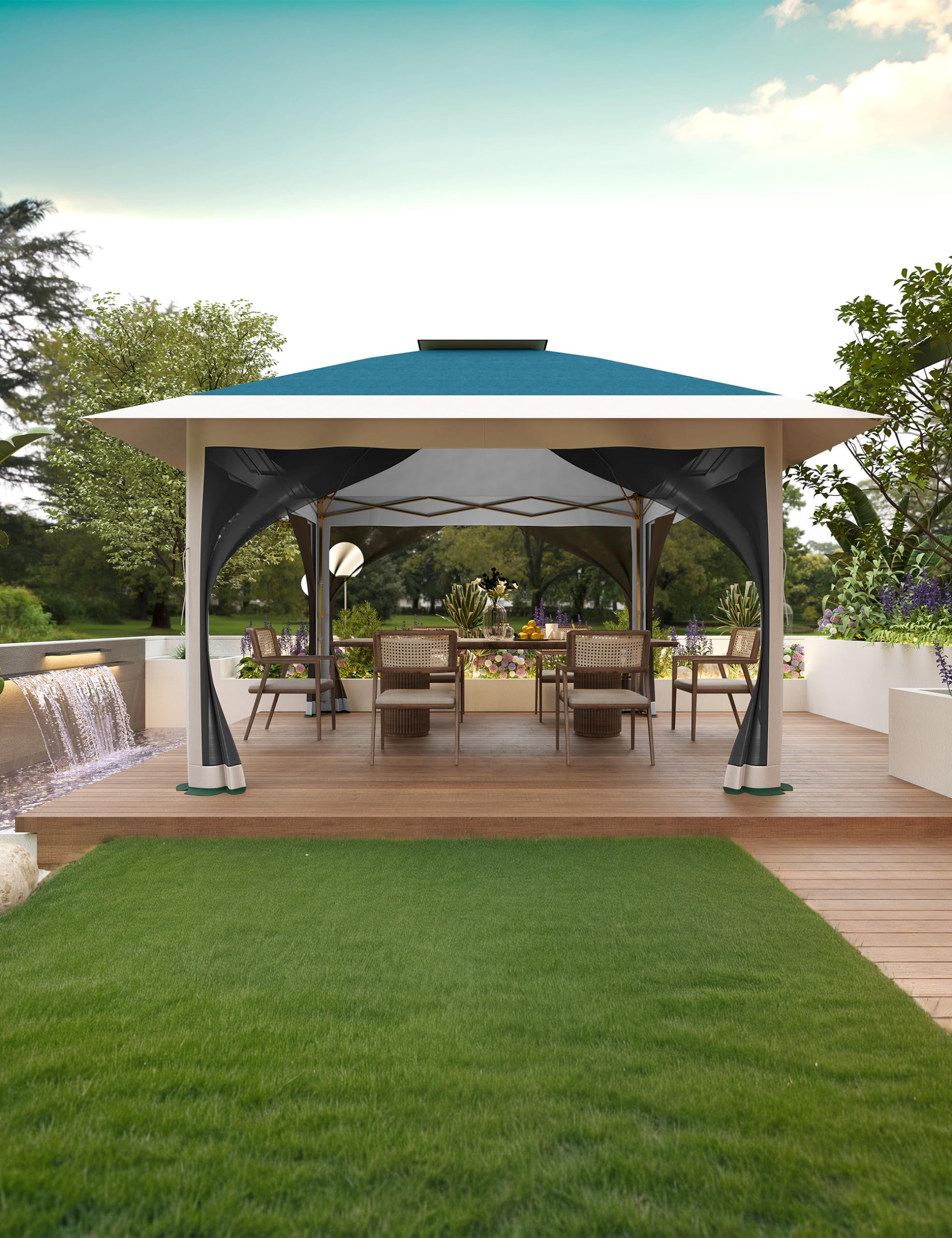 Photo 1 of 12' x 12' Outdoor Gazebo, Heavy Duty Double Roof Patio Gazebo with Netting and Curtains, Outdoor Patio Canopy for Deck Backyard Garden Lawns, Blue & Gray