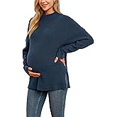 OUGES Maternity Oversized Sweaters 2025 Winter Clothing for Women Trendy Ribbed Knit Side Slit Wool Blend Pullover Tops